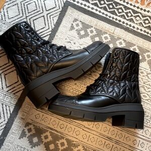 Stuart Weitzman Black Quilted Combat Boots 7.5B